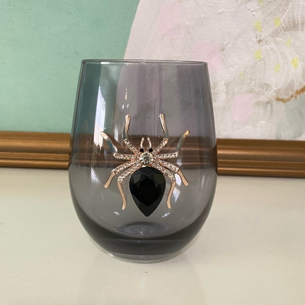 Black Crystal Spider Halloween Wine Glass Goth New